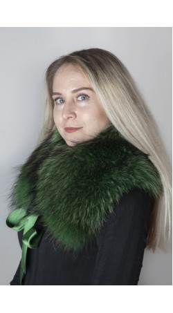 Dark green Finnraccoon  fur collar-neck warmer